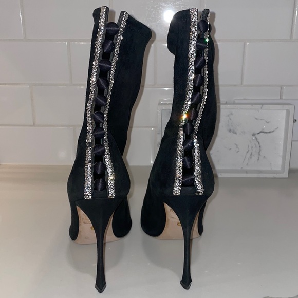 Sergio Rossi Black Suede Crystal Boots Size 37 - Picture 5 of 16